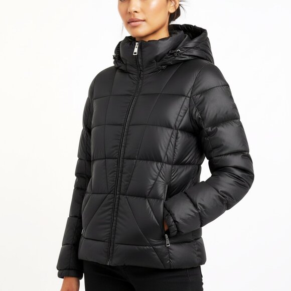 ANDREW MARC Womens Black Packable Duck Down Puffer Jacket Winter Coat 650 Fill-S - Picture 1 of 12
